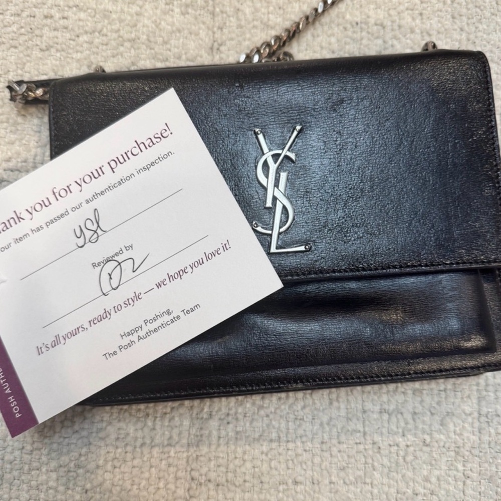 Posh authenticated Saint Laurent Black Leather Shoulder Crossbody Bag